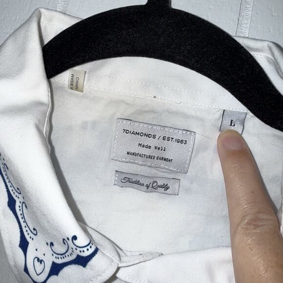 7Diamonds Men’s Floral Short Sleeve Button Down Shirt White Blue Size Large - Picture 4 of 5